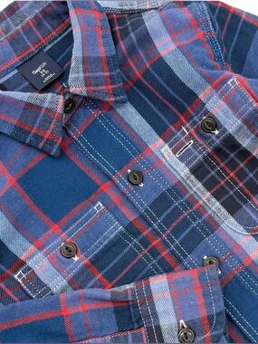 GUC Gap Little Boys Holiday Red Navy Plaid Flannel-Like Button Down Shirt XS 4-5